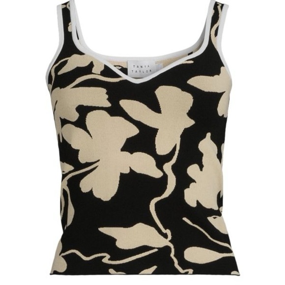 REBECCA TAYLOR Mina Floral Black and Cream knit tank Top small - Picture 3 of 3